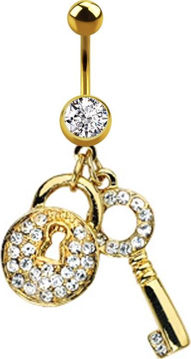 Actual product image Star Piercing Banana 14k gold-plated with ball and ball crystal silver pendant lock and key (Surgical steel 316L, Brass)