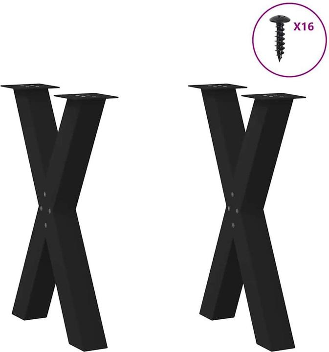 Produktbild VidaXL Esstischbeine X-Form 2 Stk. Schwarz 60x(72-73) cm Stahl Tischbein