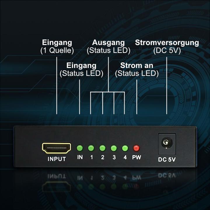 Produktbild Hermex HDMI Splitter HDMI-Splitter-Box HDMI Verteiler HDMI-Signal-Splitter