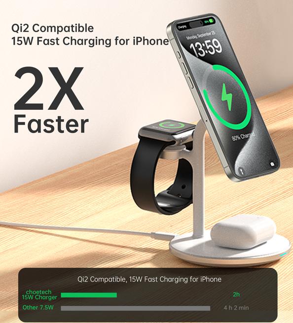 Actual product image Choetech 15W 3 in 1 Wireless Charger T585 F (15 W)