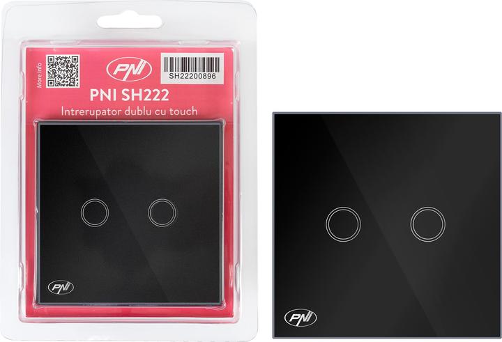 Actual product image PNI SH222 Glass double touch switch, black with LED display, 10 A, 2 x 200 W