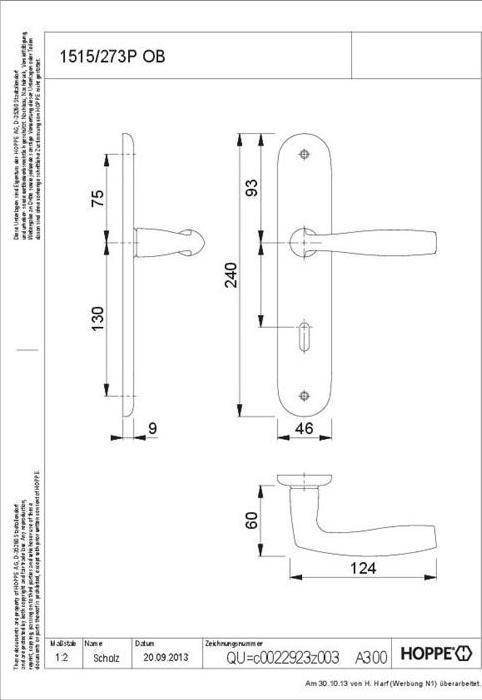 Immagine prodotto Hoppe Set di piastre posteriori lunghe Vitória 1515/273P in alluminio F1 OB 72 mm DIN sinistra/destra (Maniglia della porta)