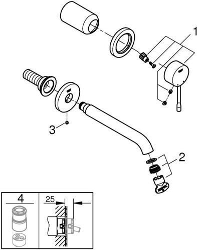 Actual product image Grohe 2-hole basin mixer ESSENCE Ausldg 183mm co sun bü