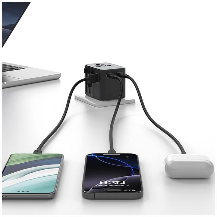 Produktbild Usams Travel Charger Adapter CC309 2xUSB-C 25W 4in1 US/AU/EU/UK black (25 W)