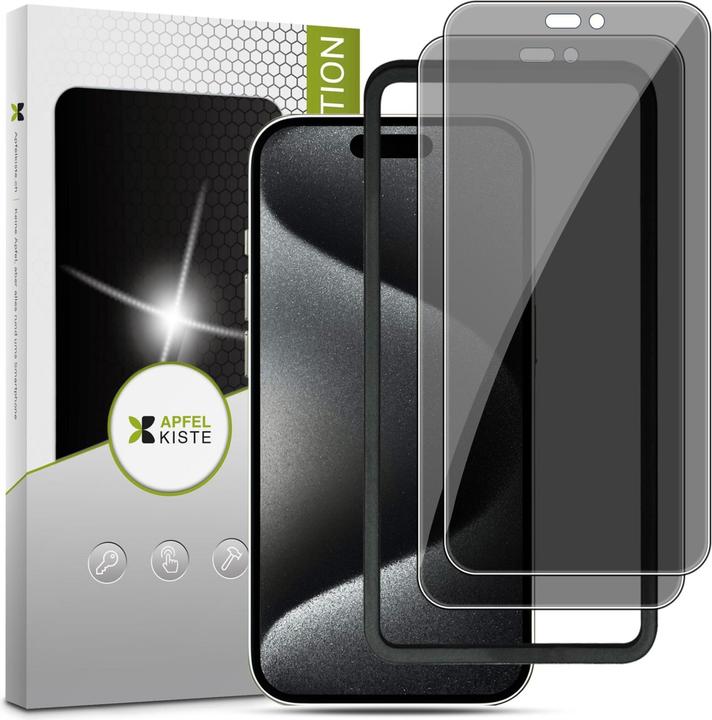 Actual product image Apfelkiste - Privacy Panzer Glas Displayschutzfolie mit Montagerahmen (2er Set) (2 Piece, Apple iPhone 15 Pro Max)