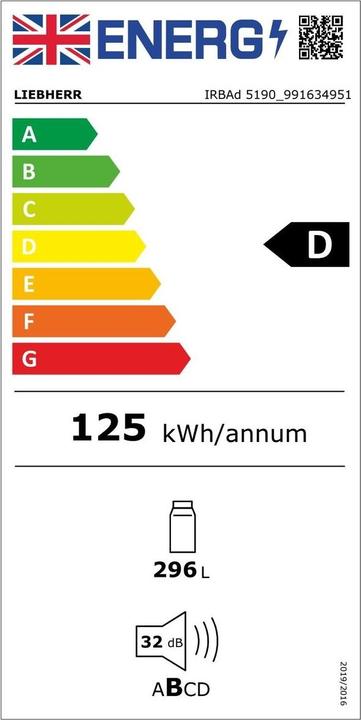 Energie-Label Liebherr Integrier-Kühlschrank EURO-Norm Peak IRBAd 5190 RHD (296 l)