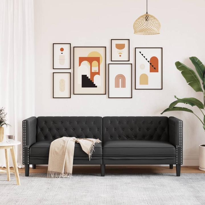 Produktbild VidaXL Chesterfield Sofa 3-Sitzer Couch Sessel Polstersofa Schwarz Kunstleder (Chesterfield)