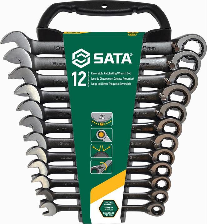 Immagine prodotto SATA ST08044B Set di chiavi a cricchetto reversibili, metriche, 12 pezzi, edizione nera, verde
