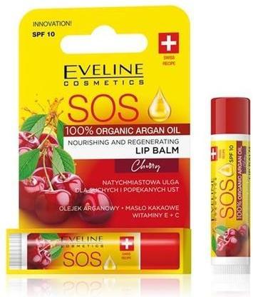 Actual product image Eveline SOS Argan Oil Nourishing and Regenerating Lip Balm SPF 10 Cherry