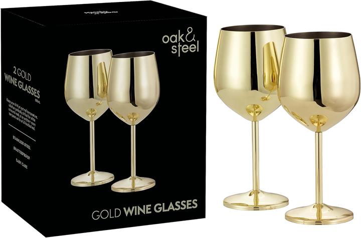 Produktbild Oak & Steel Edelstahl Weingläser Gold 2er-Set (50 cl, 2 Gläser, Weingläser Set)
