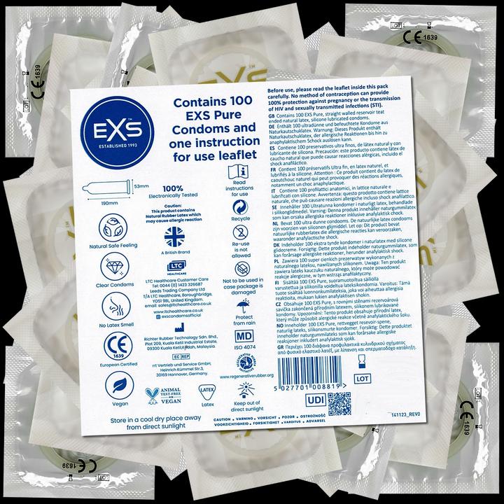 Actual product image EXS storage bag "Pure" 100 thin, vegan condoms (100 pcs.)