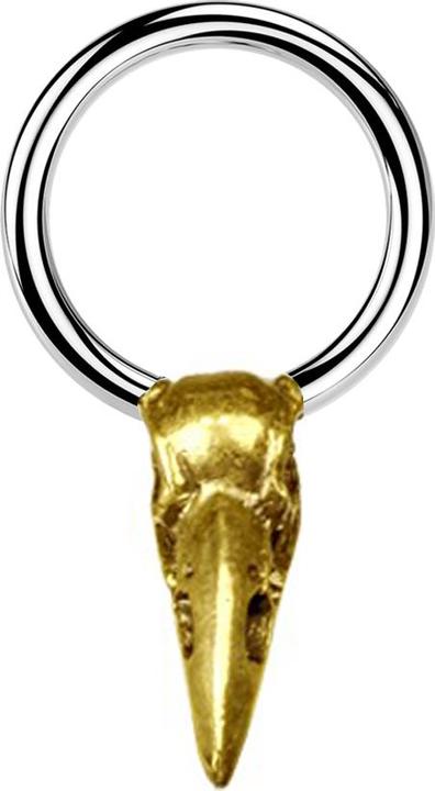 Actual product image Star Piercing Closure Ring silber Krähenschädel vergoldet (Surgical steel 316L, Brass)