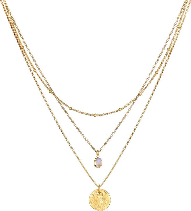 Elli Edelsteinkette, Layer (925 Sterling Silber vergoldet, Mondstein, 40 cm)