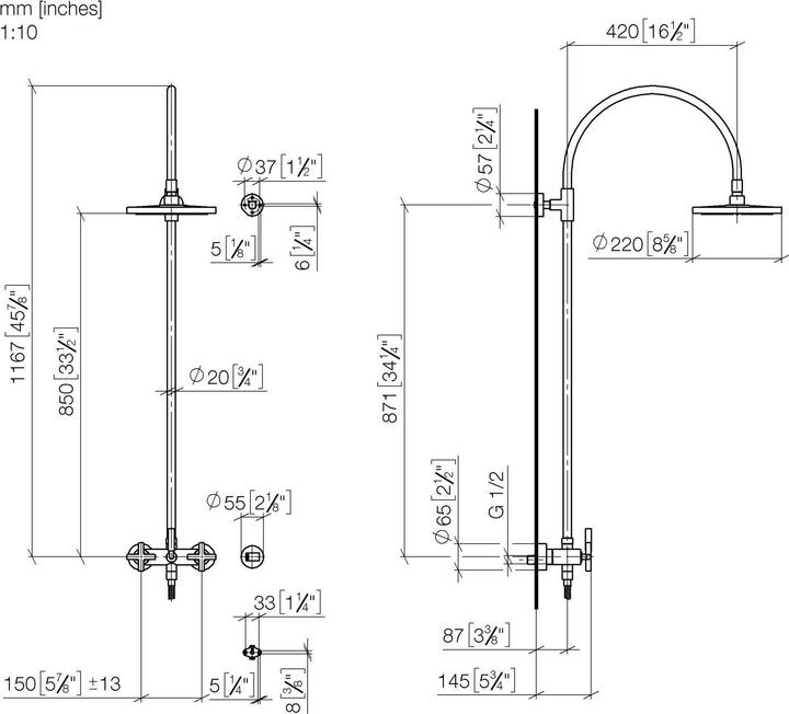 Produktbild Dornbracht Tara Showerpipe mit Brausebatterie, ohne Handbrause, Ausladung Standbrause 420 mm, 266328