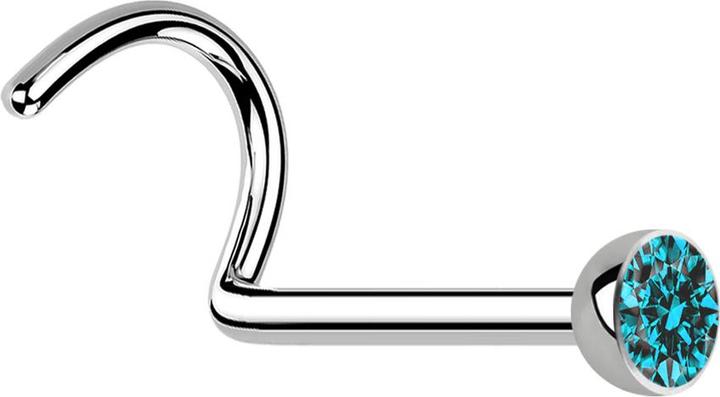 Star Piercing Nasenstecker gebogen silber mit Kristall aqua (Chirurgenstahl 316L, ohne Messing)