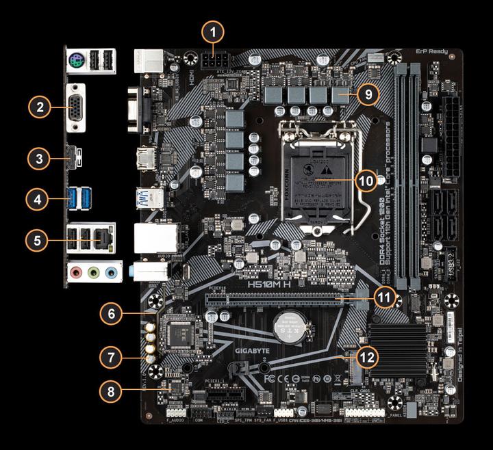 Actual product image Gigabyte MB H V2 H510,S1200,mATX,Intel (LGA 1200, Intel H470, mATX)