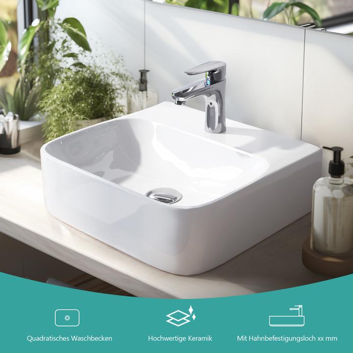 Produktbild Emke Aufsatzwaschbecken Kleines Waschbecken Handwaschbecken für Badezimmer, Rechteckig Waschplatz Au (395 mm, 435 mm)