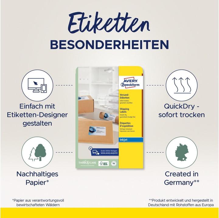 Produktbild Avery Dennison Etiquette d'exp‚dition, 99,1 x 67,7 mm, blanc