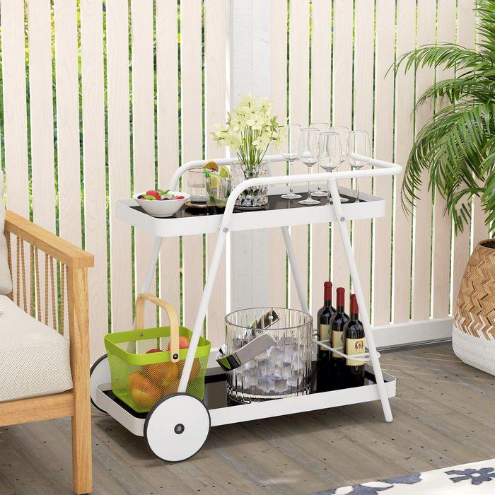 Actual product image Swisshandel24 Outdoor serving trolley, 2-storey trolley, wine rack on castors, steel frame, for pool, party, gar