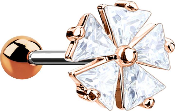 Produktbild Star Piercing Micro Barbell rosegold mit fünf Dreieckskristall (Chirurgenstahl 316L, Messing)