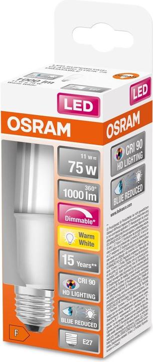 Immagine prodotto Osram Lampada LED a stelo Superstar Plus opaca E27 11W 1000lm bianco caldo 2700K dimmerabile 90Ra come 75W (E27, 11 W, 11 lm, 1 x)