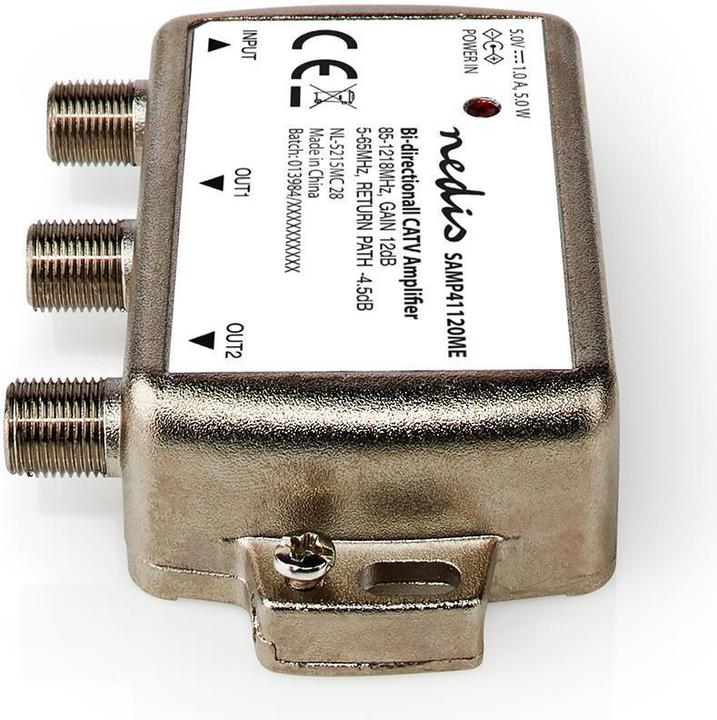 Image du produit Nedis SAMP41120ME Amplificateur CATV Gain : 12 dB 85-1218 MHz Nombre de sorties : 2 voie de retour Silb (Bloc d'alimentation)