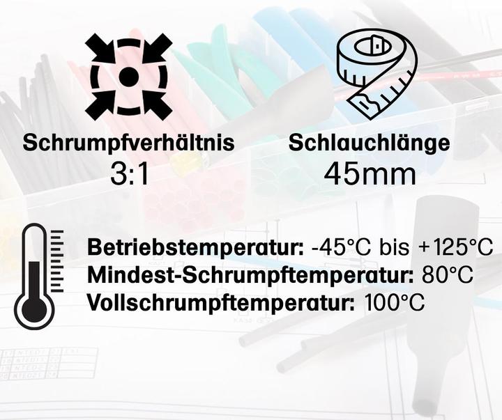 Image du produit Offgridtec Schrumpfschlauch Sortiment Schwarz Rot 3:1 Ratio mit Kleber Doppelwandig 200 Stück 45mm Länge Vers (200 x)