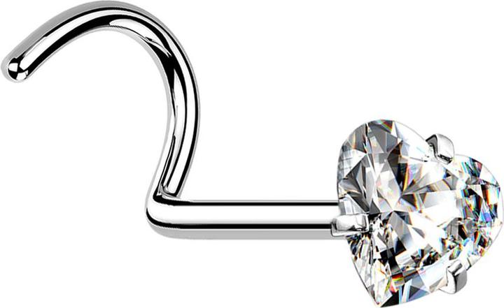 Produktbild Star Piercing Nasenstecker gebogen silber Kristallherz silber gefasst (Chirurgenstahl 316L, ohne Messing)