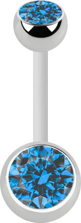 Star Piercing Banane weiss mit zwei Kugeln silber Kristall hellblau (Chirurgenstahl 316L, ohne Messing, Bioflex)