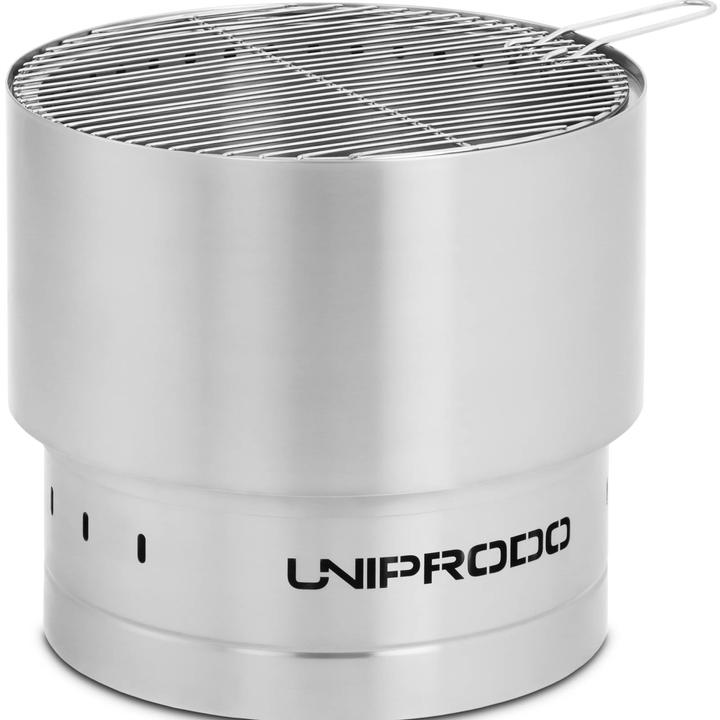 Produktbild Uniprodo Feuerschale Edelstahl 50x50x45 cm mit Grillrost & Aufbewahrungstasche Feuerkorb (50 cm)