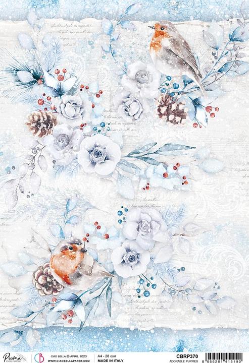Actual product image Ciao Bella Motif straw silk "Birds in winter", DIN A4 (28 g/m², 1 x)