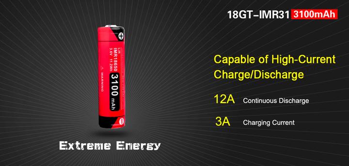 Actual product image Klarus 3100 mAh IMR18650 rechargeable battery
