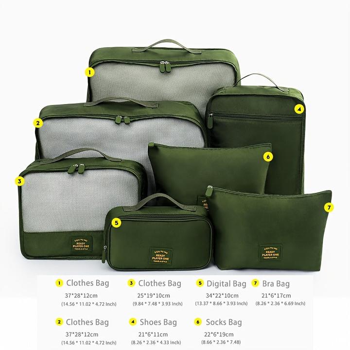 Only-Bags.Store 7 Stück Travel Clothes Storage Bag Set, Toiletries Cosmetics Holder Bags, Shoes Socks Organizer