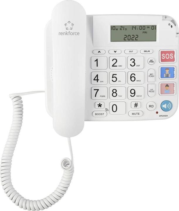 Image du produit Renkforce RF-DP-400 Téléphone filaire pour seniors Mains libres Écran LCD Blanc