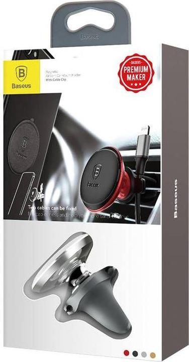 Actual product image Baseus Magnetic Air Vent Car Mount Holder with cable clip (silver)