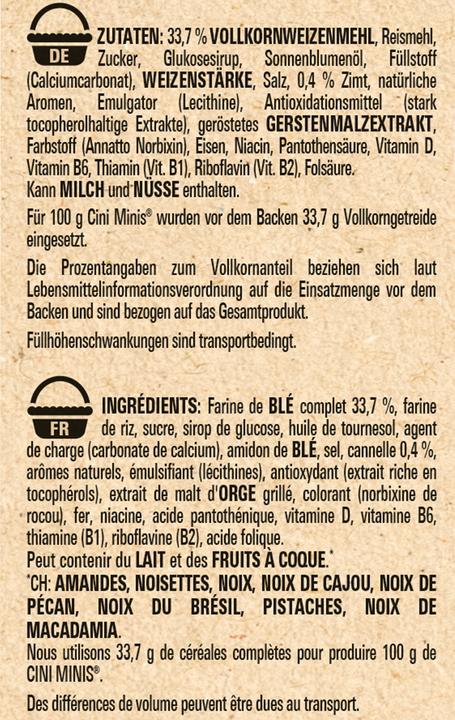 Valori nutrizionali e ingredienti Cini Minis Cereali Cini-Minis (375 g)
