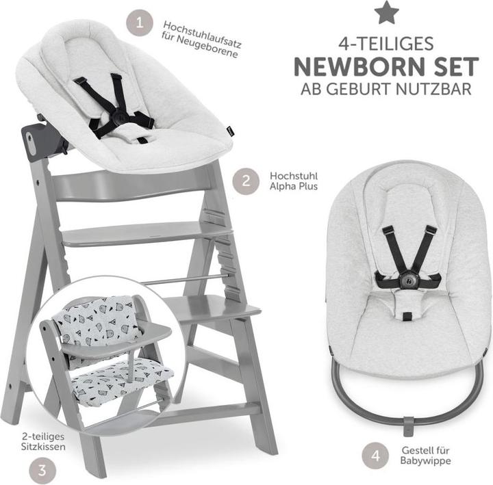 Produktbild Hauck Hochstühle Alpha Plus Grey 4-tlg. Newbornset Light Grey - (Hochstuhl)