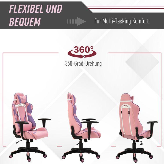 Image du produit Swisshandel24 Chaise de jeu ergonomique Chaise de bureau Coussin lombaire réglable Rose&Violet