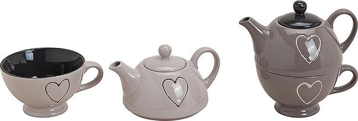 Produktbild G. Wurm Teekanne Herz Dekoration, mit Tasse, aus Porzellan, 2-teilig, hellbeige (0.80 l)
