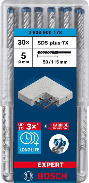 Image du produit Bosch Professional Zubehör Forets marteau EXPERT SDS plus-7X, 5 x 50 x 115 mm, 30 pcs. (5 millimètres)