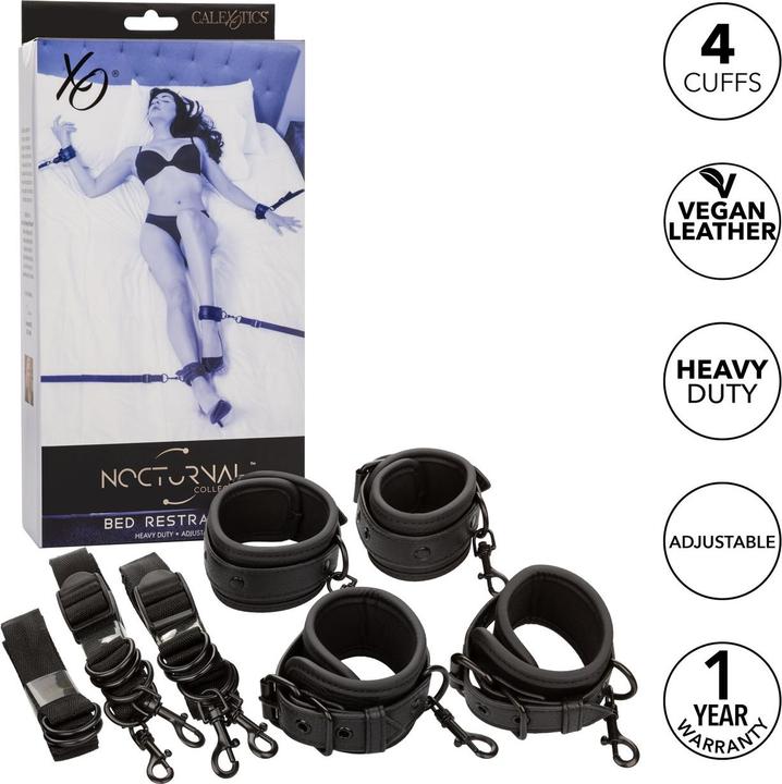 Actual product image CalExotics Nocturnal Bed Restraints Leather Adjustable Black