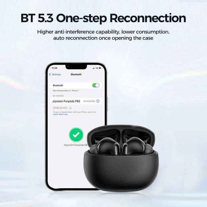 Image du produit Joyroom Écouteurs sans fil Bluetooth 5.3 TWS Funpods Series JR-FB3 - noir (35 h, Filaire)