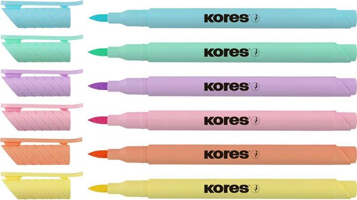 Actual product image Kores Fibre pen Brush Tip Marker Pastel Style (Assorted colours, 6 x)