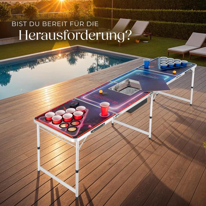 Immagine prodotto tectake Tavolo da beer pong BeerWars II, con vano per il ghiaccio e illuminazione a LED
