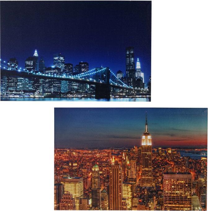 Immagine prodotto Swisshandel24 2x Quadro LED su tela luminoso da parete 60x40cm, timer - Skyline New York (60 x 40 cm)