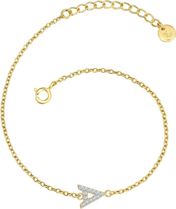 Immagine prodotto Glanzstücke München Lettera A da donna in argento sterling con zirconi in oro giallo 17,0 cm di lunghezza base + 3,0 cm (17 cm, Argento)