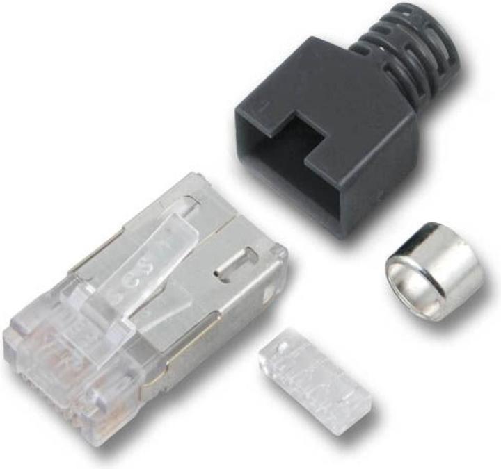 Actual product image EFB Elektronik Manufacturer: RJ45-Stewart plug STP, light grey, 50 pieces, 4 elements, Cat.5e Up to 100 MHz (Network cable plug)