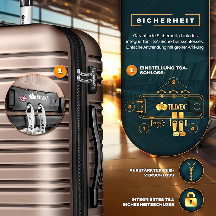 Produktbild Tillvex 3-teilige Reisekoffer-Set mit Kofferwaage & Anhänger (M (50 - 90l), L (90 - 115l), XL (ab 115l))