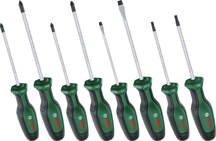 Produktbild Bosch Home & Garden Schraubendreher Set 8-teilig (Phillipps-Kreuzschlitz (PH), Pozidriv-Kreuzschlitz (PZ), Schlitzschrauben, Torx (TX))