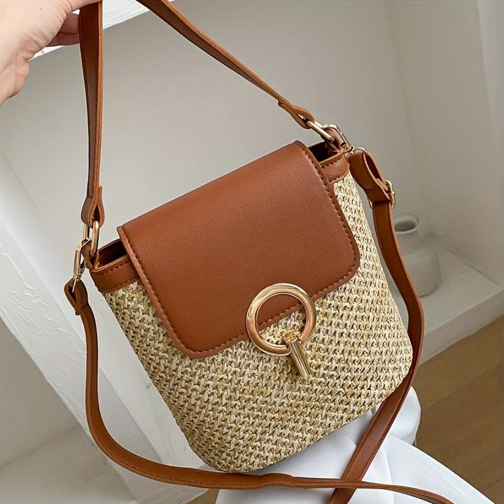 Only-Bags.Store schicke Strandtasche aus gewebtem Stroh mit sicherem Verschluss - Alltagstasche, vielseitig